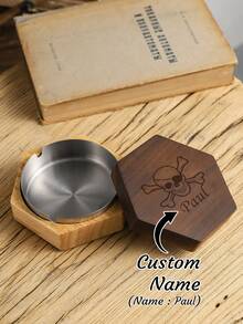 1 件创意带盖烟灰缸，木制工艺品，可激光雕刻名字，有复古色/混合色/深棕色可选，适用于客厅、咖啡厅、办公桌、生日礼物、个性化礼物、圣诞礼物、女性礼物 - 深棕色 - 查看 1