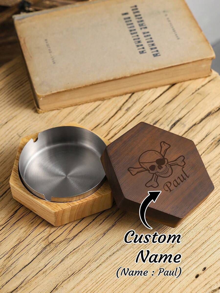 1 件创意带盖烟灰缸，木制工艺品，可激光雕刻名字，有复古色/混合色/深棕色可选，适用于客厅、咖啡厅、办公桌、生日礼物、个性化礼物、圣诞礼物、女性礼物 - 深棕色 - 查看 1