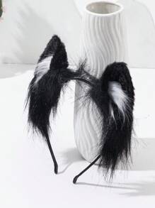 1 件由聚酯纤维制成的猫耳朵头带，适合万圣节服装 - 黑與白 - 查看 3