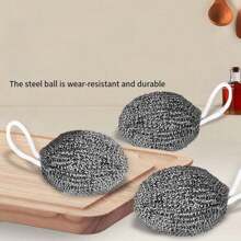 1/3/5pcs Stainless Steel Hanging Large Cantaloupe Shape Cleaning Ball Sponge, Kitchen Sink Pot Scrubber With Hanging Rope, Durable, Cleaning Accessories, Household Cleaning Supplies, Room Decoration, Can Be Used To Prevent Oil Stains, Garbage, Etc., Suitable For Kitchens, Restaurants, Parties, Gatherings, Travel, Family Gifts, Home Gifts - Multicolor - View 4