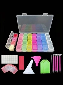 1 Set 28-Grids Diamond Painting Storage Box - Organized Container With Funnel, Stickers, Pen And Embroidery Accessories, For Diamond Painting
