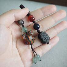 1 件玛瑙貔貅手工汽车钥匙扣，可爱彩色熊钥匙扣吊坠，中国风有意义的手机挂饰，送给男士的绝佳礼物 - 咖啡棕 - 查看 4