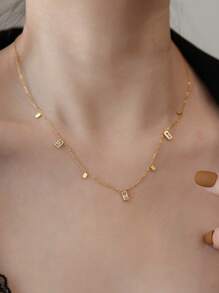 1 pieza Collar minimalista cuadrado de acero inoxidable con cristal de circonita cúbica, conjunto de joyas de moda, adecuado para uso diario, regalo único para mujeres