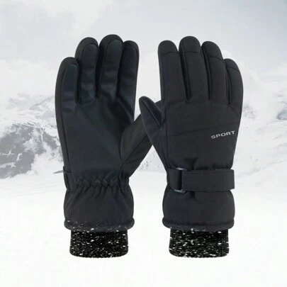 1 Pair Professional Unisex Skiing Gloves With Longer Length, Thick Thermal Lined , Windproof And Waterproof For Winter, Suitable For Outdoor Snow Sports And Cycling, Snowboarding, Black Gloves Thermal, Winter Gloves, Hand Warmer, Snow Gloves