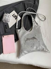 1 件银色 Y2K 复古女士单肩包，带金属铆钉翼装饰的腋下包，PU 材质复古斜挎包，适合购物、日常使用、万圣节礼物 - 銀色 - 查看 6