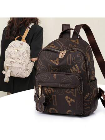 Fashionable Letter Print Backpack, Suitable For School, Travel, Commuting, Daily Use, Water-Resistant, Durable, Adjustable Shoulder Straps, Multiple Pockets