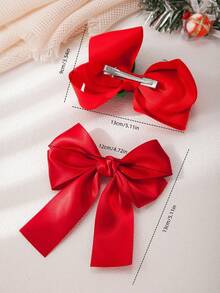 2 件圣诞发饰，红色缎线圣诞雪人印花可爱蝴蝶结发夹侧刘海鳄鱼发夹，适合圣诞派对和礼物 - 彩色 - 查看 2