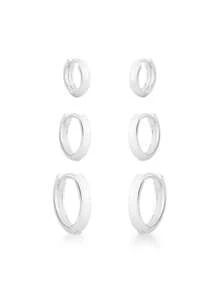 CLICK SILVER PLAIN HOOP EARRING TRIO KIT - 銀色 - 查看 4
