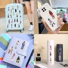 65 件摩卡女孩贴纸乙烯基美学贴纸适用于剪贴簿、日记、笔记本电脑、保险杠、滑板、水瓶、电脑、手机、卡通、安全帽、汽车贴纸和贴花 - 彩色 - 查看 9