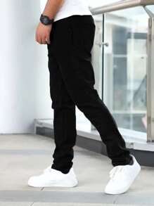Men's Slim Fit Solid Color Casual Jeans, Stretchy Straight Leg Business Pants With Slant Pockets, Cotton Fabric For Year Round Wear - Black - View 4