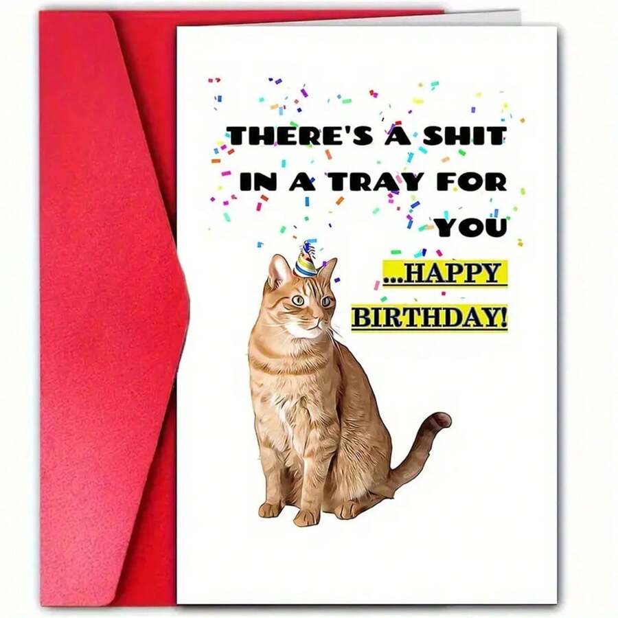 Funny Cat Birthday Greeting Card With Envelope, HighQuality Paper