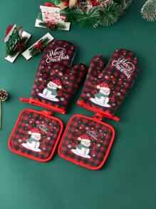 4 件装圣诞烤箱手套、厨房烘焙烹饪手套、微波炉耐热手套，适用于节日装饰 - 彩色 - 查看 10