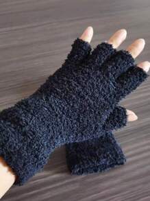 Luvas sem dedos extra longas de lã coral de cor sólida, luvas de malha quentes de meio dedo para homens e mulheres, outono/inverno