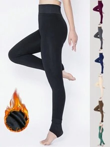 1 双女士多色厚实保暖内衬紧身裤、马镫打底裤，适合秋冬季 - 黑色 - 查看 2