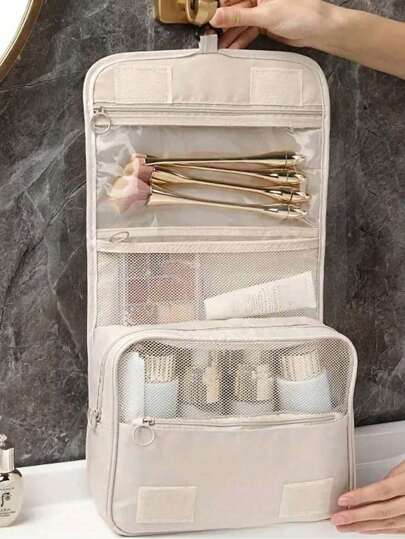 1pc Travel Toiletry Bag, Hanging Makeup Organizer, Waterproof Cosmetic Bag, Bathroom Accessories, Portable Makeup Bag, Makeup Storage, Makeup Organizer, Makeup Holder, Cosmetic Bag, Makeup Storage Organizer, Travel Essentials, School Supplies