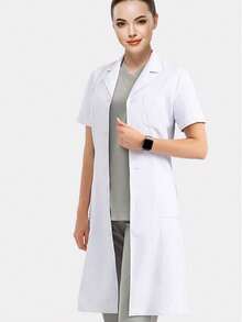 Batas de laboratorio cortas para mujeres, uniformes de bata blanca para médicos. - Blanco - Ver 4