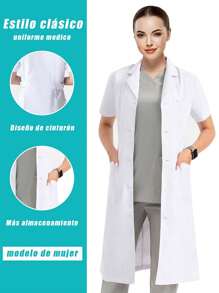 Batas de laboratorio cortas para mujeres, uniformes de bata blanca para médicos. - Blanco - Ver 1