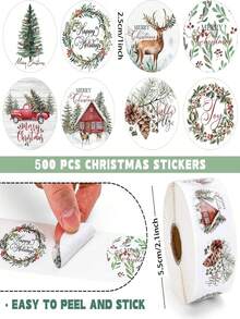 500pcs/Roll Christmas Stickers, Gift Wrapping Labels, Stationery Stickers - Multicolor - View 4