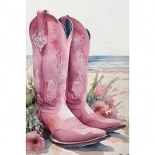 3 Pieces Of Coastal Western Cowgirl Canvas Wall Art, Pink Flower Boots Hat, Horse Aesthetic Painting Picture, Wall Decoration, Southern Girl Fashion College Style Poster Printing Artwork, Girl Room Bedroom Dormitory, Frameless