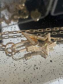 1 chiếc vòng cổ Starburst, vòng cổ Carabiner vàng, vòng cổ xích mắt xích, vòng cổ xích mắt xích có chốt vặn - vàng vàng - Xem 4