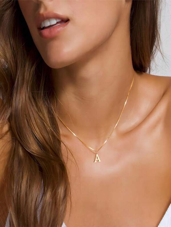 1 Peça Simples Colar Pingente de Iniciais Inglesas com Sobrenome em Aço Titânio, Corrente de Caixa de Cobre, Acessório de Roupa Casual de Meninas, Colar de Clavícula, Presentes de Feriado