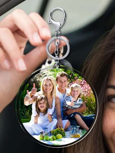 1 Personalized Custom Engraved UV Color Photo Keychain - Stainless Steel & Acrylic Material Pendant, Valentine's Day Round/Heart Clear Personalized Pendant Gift For Bags & Suitcases - Personalized Holiday Gifts For Dad, Teacher, Elders, Friends Or Boyfriends Or Couples - Customizable Holiday Celebrations, Sincere Custom Photo Gifts For Back To School Season