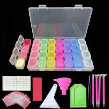 1 Set 28-Grids Diamond Painting Storage Box - Organized Container With Funnel, Stickers, Pen And Embroidery Accessories, For Diamond Painting