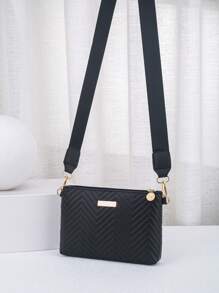 女士时尚波浪压纹链条斜挎包、单肩包、手拿包信封包 - 黑色 - 查看 4