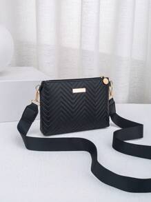 女士时尚波浪压纹链条斜挎包、单肩包、手拿包信封包 - 黑色 - 查看 5