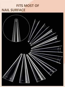 240 piezas de puntas de uñas stiletto para uñas acrílicas, uñas postizas largas extra grandes transparentes, puntas que cubren la mitad para extensión de uñas, arte de uñas, salón de uñas - transparente - Ver 3
