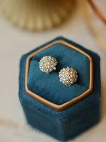 1 对女士小号仿珍珠装饰休闲百搭耳钉 - 仿珍珠耳環[1對] - 查看 2