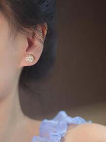 1 对女士小号仿珍珠装饰休闲百搭耳钉 - 仿珍珠耳環[1對] - 查看 3