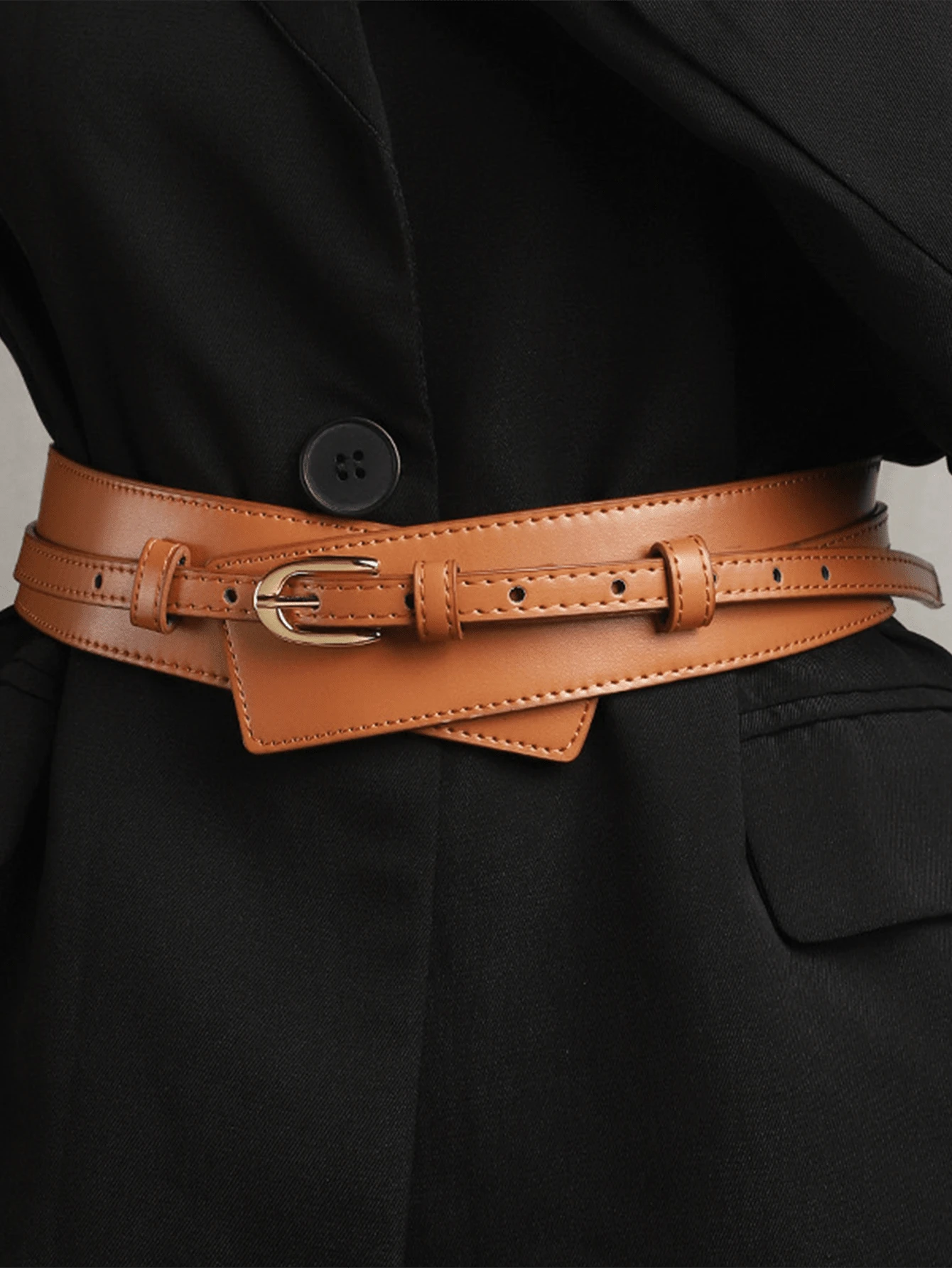 Simple Style Metal Buckle Belt For Coats And Dresses Two Usages Halloween Summer, School Fall, Autumn, Halloween - Brown - View 1