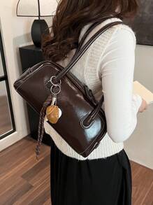 休闲保龄球包风格时尚单肩包 - 咖啡棕 - 查看 4