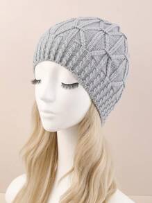 1 件男女通用麻花针织单层保暖无檐小便帽万圣节冬季秋季 - 淺灰色 - 查看 1