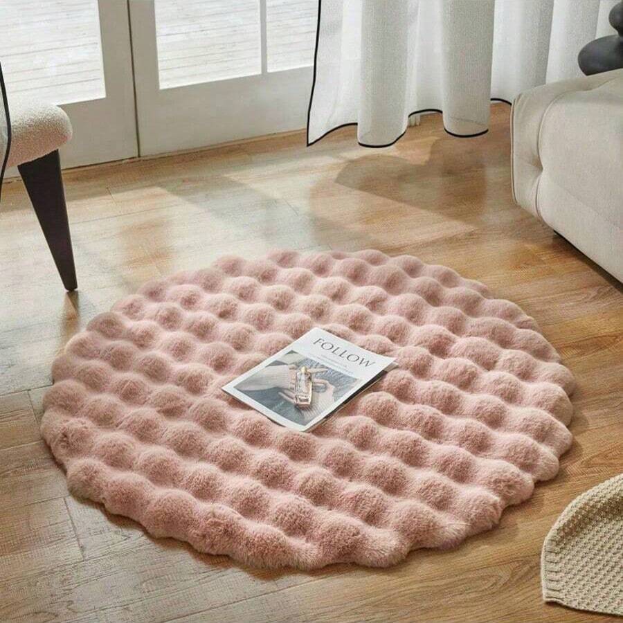 1pc Round Bubble Velvet Bedroom Carpet, Solid Color Decorative Floor Mat, Ultra Soft Rug, Fluffy, Bay Window Rug, Suitable For Bedroom, Living Room And Other Areas.