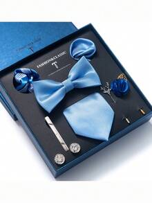 AlanKing 1set Orange Necktie, Pocket Square, Cufflinks, Boutonniere Suit For Men, Wedding Party Formal Gift Box Christmas