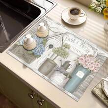 1pc, Rubber Drying Mat With Retro Coffee Printing Pattern, Tableware For Coffee Shop And Restaurant, Kitchen Carpet Tableware, Durable Diatom Mud Table Mat, Pet Mat. - Multicolor - View 9