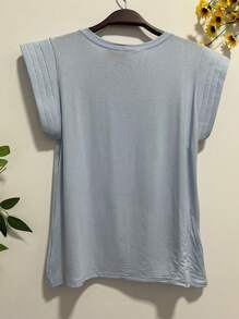 Women's Vest, Sleeveless, Elegant Feminine, Featured Cuffs, Blouse - Màu xanh nhạt - Xem 3