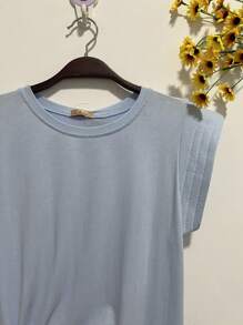 Women's Vest, Sleeveless, Elegant Feminine, Featured Cuffs, Blouse - Màu xanh nhạt - Xem 2