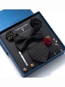 AlanKing 1set Orange Necktie, Pocket Square, Cufflinks, Boutonniere Suit For Men, Wedding Party Formal Gift Box Christmas