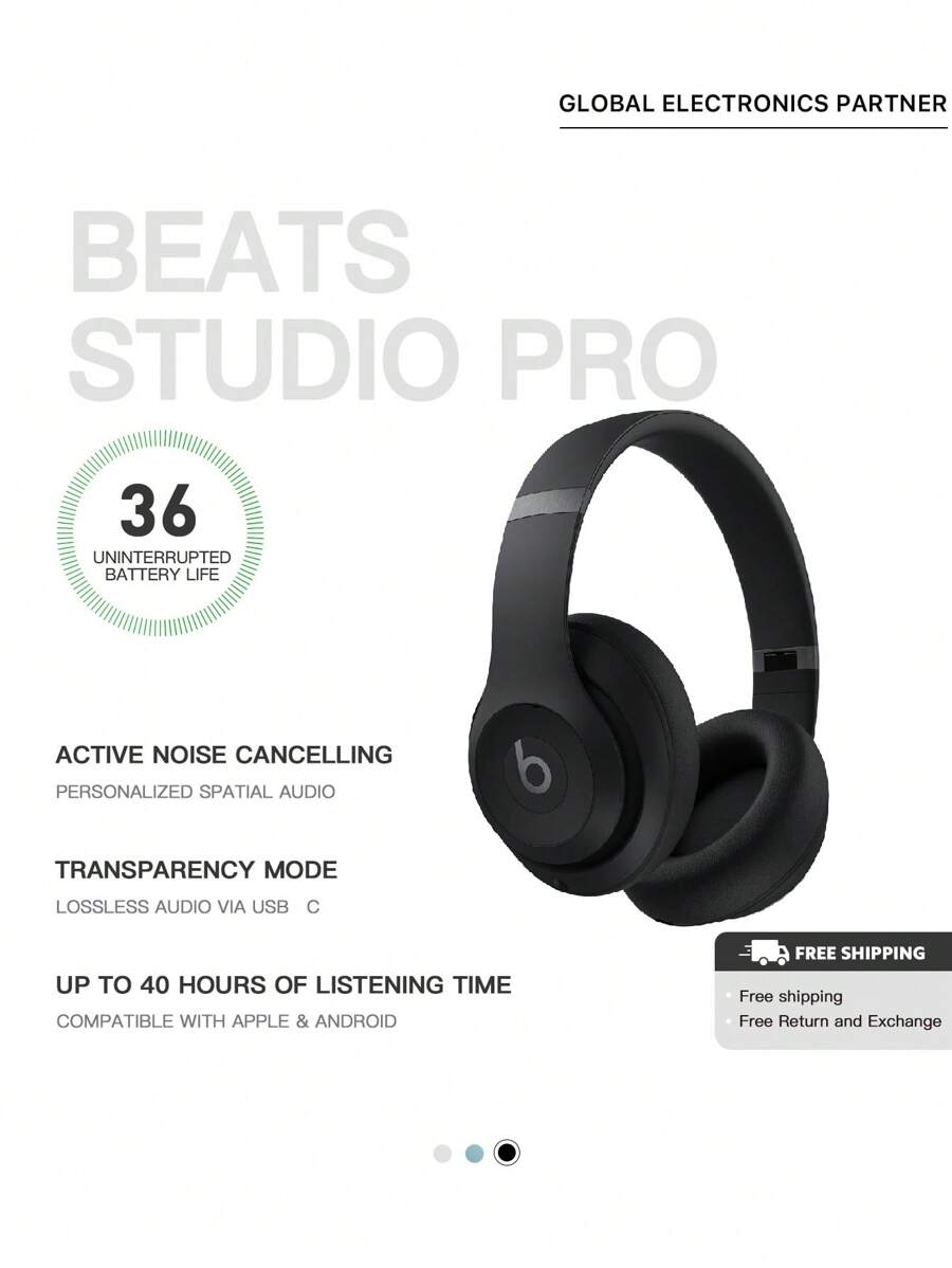 Tai nghe chống ồn chủ động Studio Pro Wireless On-Ear Bluetooth tương thích với hệ thống Apple Android màu đen - màu đen - Xem 1
