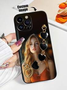 1 Stück schwarze TPU anpassbare Grafik Fallschutz Handyhülle & 1 Stück schwarzes Herz Armband passende Handyhülle Set kompatibel mit iPhone/Android Handys (iPhone 15 Pro Max, Samsung A14, A54, A52, A31 4G, A23, Redmi Note 8 Pro, 11 Pro 4G, 12 4G, OPPO A54)