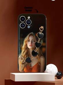 1 Stück schwarze TPU anpassbare Grafik Fallschutz Handyhülle & 1 Stück schwarzes Herz Armband passende Handyhülle Set kompatibel mit iPhone/Android Handys (iPhone 15 Pro Max, Samsung A14, A54, A52, A31 4G, A23, Redmi Note 8 Pro, 11 Pro 4G, 12 4G, OPPO A54)