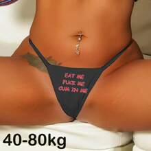 45-80kg 1pc Summer Women's Printed Low Waist Lift Hip Sexy Triangle Panties Sexy Panties Bikini Woman Thongs Panties Letter Print Black Sexy Lingerie Thongs Bikini Set For Woman - Black - View 2