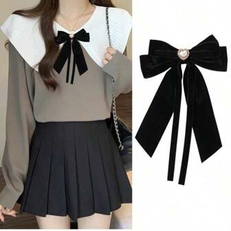 1pc Elegant Polyester Brooch, Velvet Fabric, Black, Versatile Fashion Accessory
