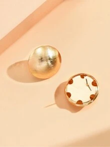 Đôi Bông Tai Kim Loại Hình Tròn Với Quá Trình Vẽ, Cảm Giác Cao Cấp, Cổ Điển Hàn Quốc & Đơn Giản & Đa Năng & Phong Cách Thời Trang - Vàng - Xem 5