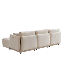 106" Multi-Module Combination Style Sofa For Living Room, Bedroom And Other Lounge Spaces, Modern Minimalist Corduroy Combination Sofa With 2 Comfort Cushions With USB And C Charging Ports, Beige