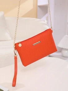 Mini Orange PU Leather Simple Solid Color Shoulder Handbag & Crossbody Chain Bag - Orange - View 7