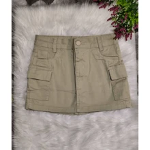 aia Cargo Jeans Infanto Juvenil Preta e Bege Com Bolsos Laterais Ajustavel Na Cintura Blogueirinha - Bege - Visão 2
